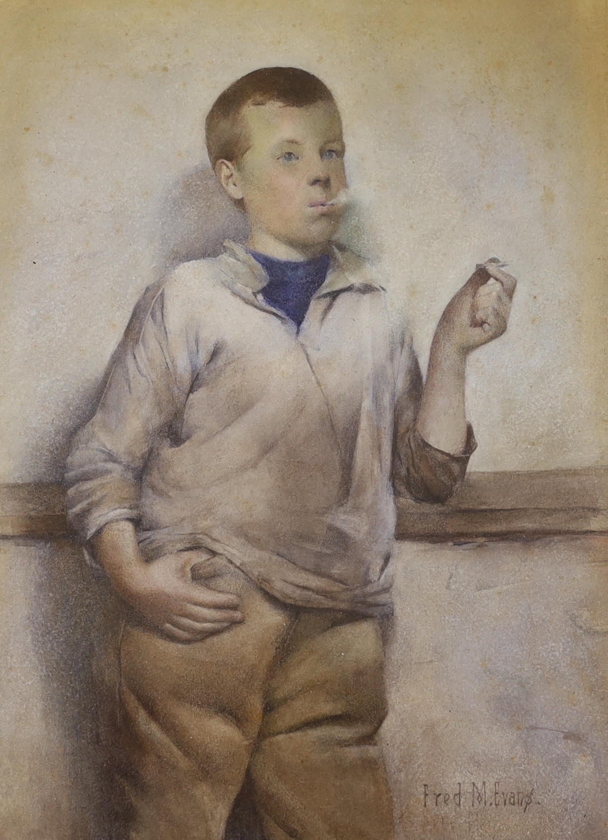 Frederick James McNamara Evans (British, 1859-1930), watercolour, Study of a boy smoker, signed, 34 x 25cm